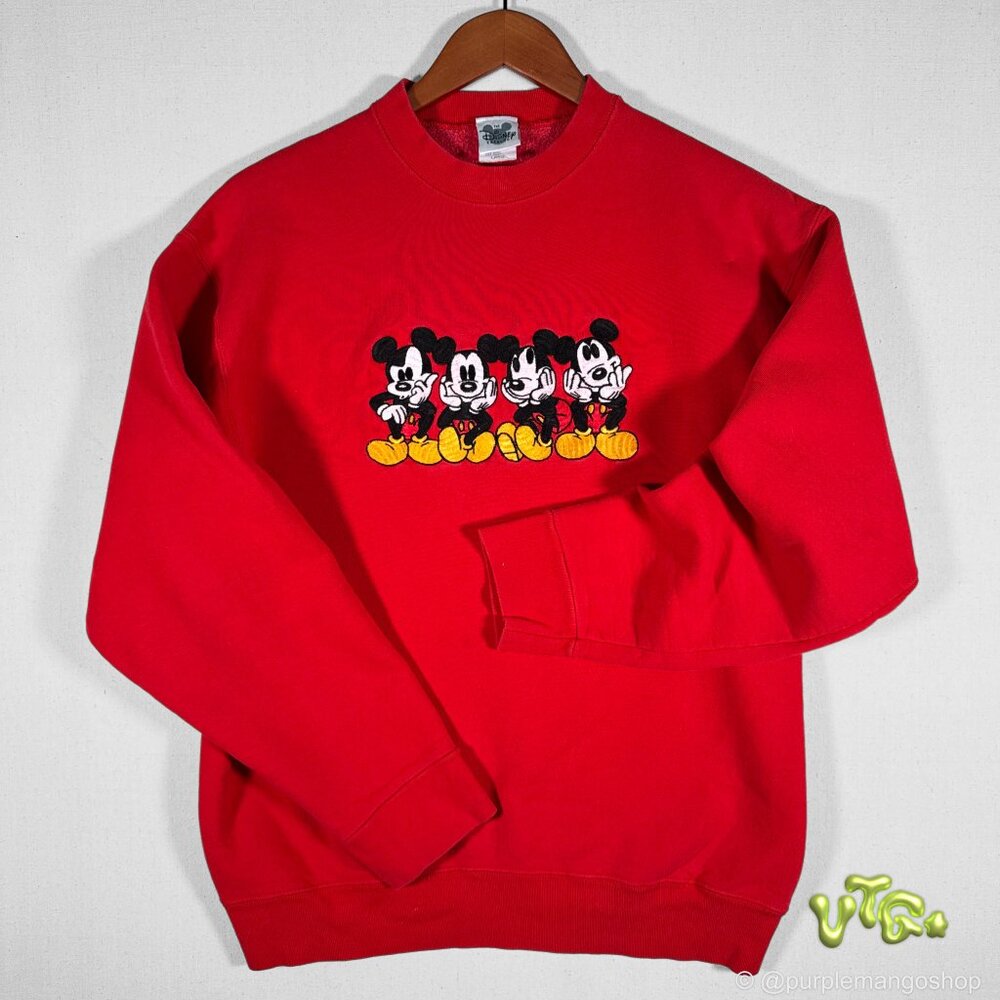 VINTAGE DISNEY Mickey Mouse Embroidered Crewneck Sweatshirt | Red |‎ Large | USA